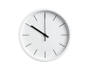 White wall clock isolated on a transparent background.
