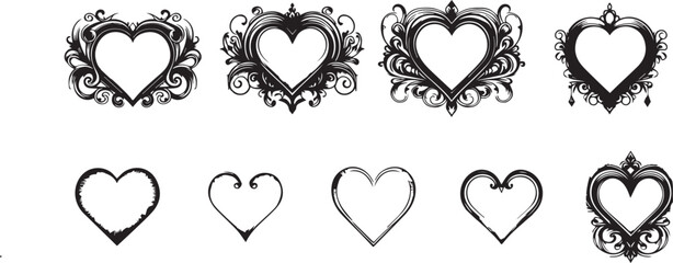 Doodle picture frame, hand drawn line vintage border, classic gallery empty decor vector baroque art. Ornamental decoration heart, oval shapes, swirl arch. Picture frame icon