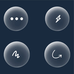Gradient UI Symbol Buttons – Menu, Lightning, Scribble, Arrow Icons in Circular Format, Glossy 3D Design on Dark Background, Minimal Vector Elements for App Interface, Web, Creative or Editorial Use