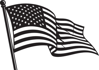 Stylized Black and White American Flag Waving usa flag stars and stripes