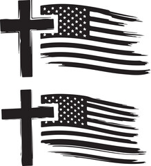 Two Black And White Christian Crosses With American Flags On White Background usa flag