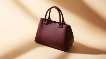 Front facing women's leather handbag in rich burgundy color on light neutral background, showcasing elegant design and luxurious texture for fashion enthusiasts