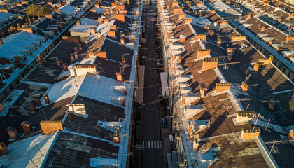 Aerial View of Old City Rooftops and Street
