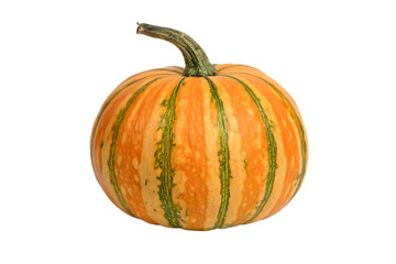 Striped orange and green pumpkin isolated on white background