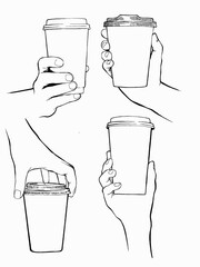 Black and white drawing of a coffee cup handle, vector illustration