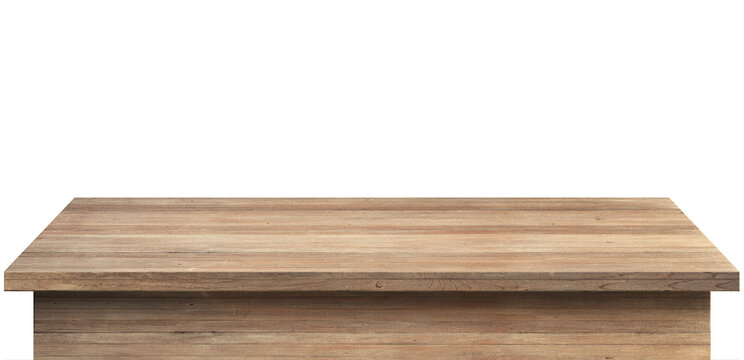 Empty wooden table top isolated on white background for product display