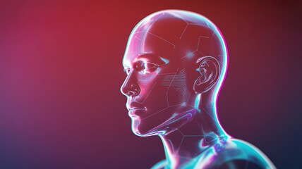 Futuristic digital human head with glowing holographic elements