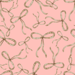 Rope bows seamless pattern on a pink background.