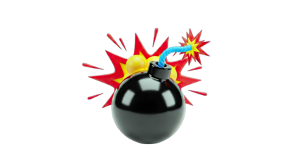 Cartoon Bomb Exploding on White Background