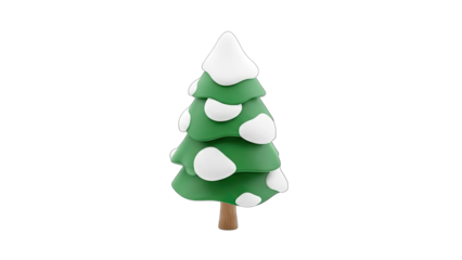 Cartoon Christmas Tree with Snow on White Background