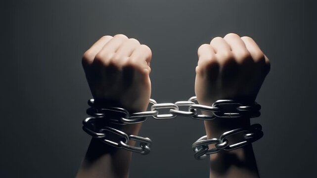 Freedom, concept of free man, broken chain in slow motion