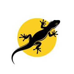 Fototapeta premium Stylized gecko silhouette against a vibrant yellow circle creating a modern design