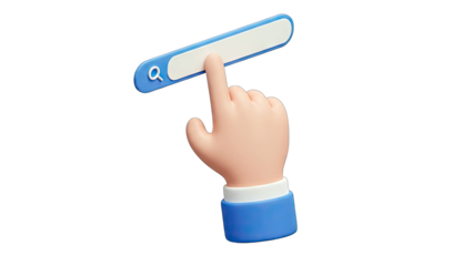 Cartoon Hand Clicking Search Bar on White Background