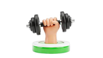 Cartoon Hand Lifting Dumbbell on Green Base