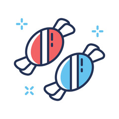 Brightly wrapped candy flat outline icon, a sweet treat for the holiday season