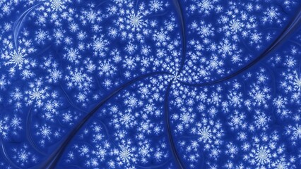 Blue fractal pattern with snowflakelike structures and intricate details