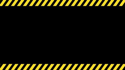 Under construction tape with black background with alpha channel. Under construction animation with copy space background area. Horizontal Caution Wall Background Loop, yellow tape sign