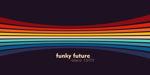 Abstract 1970's background design in futuristic retro style with colorful lines. Vector illustration eps10.