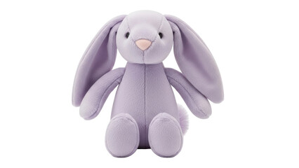 Isolated lavender purple plush bunny toy animal, floppy ears, sweet expression, soft material