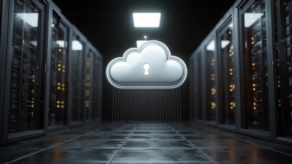 Small cloud cyber protection for small business data security and server protection. glowing lock icon server room inspires trust and resilient cyber - Powered by Adobe