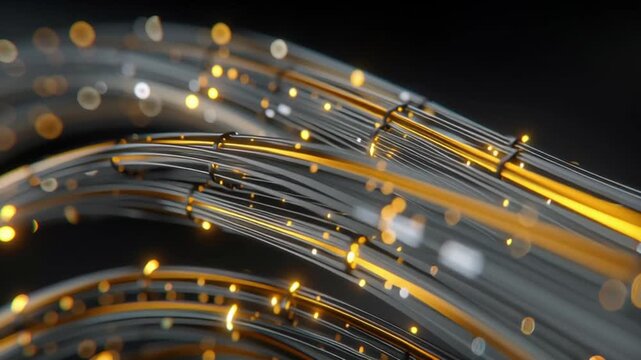 Small business cyber protection fiber optic cable glowing data network security abstract. glowing fiber optic cables stream secure data flow