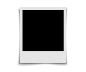 Polaroid photo frame template. Album memories card. Empty white photo frame mockup. Retro photo with shadow on transparent background