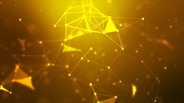 Abstract background Dot and connect line for cyber technology futuristic and network connection concept with dark and grain processed wide screen ratio - Powered by Adobe