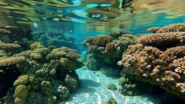 Stunning Underwater Coral Reef with Sunlight and Swimming Fish
