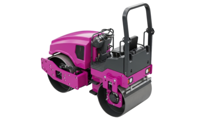Isolated construction equipment, pink construction roller, heavy machinery for roadwork, compacting