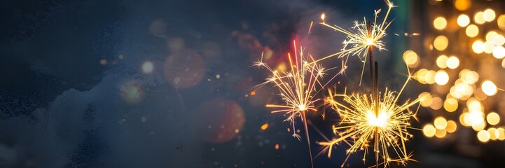 Celebration with vibrant sparklers against a blurred background of city lights at night