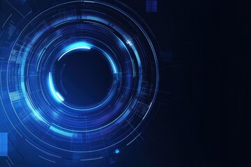 Futuristic geometric circle design with blue light lines on dark background in high resolution