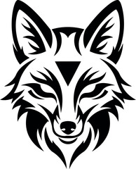 Stylized black and white fox head tattoo design
