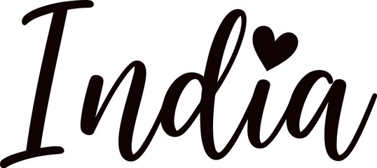 Elegant script text india with a small red heart symbol