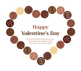 A vector heart frame made of various chocolates surrounding the phrase 