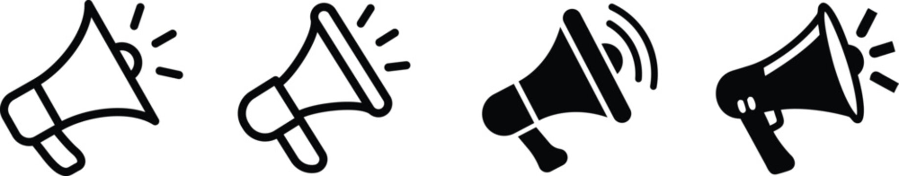 Megaphone, set of black and white megaphone vector icons.