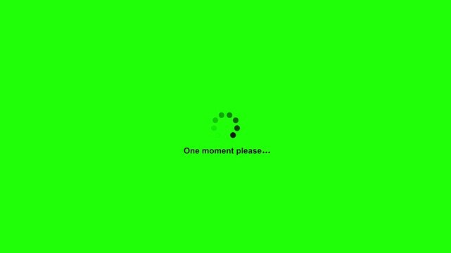 Animated loading spinner with text One moment please. Spinning waiting icon on background. Loading circle animation. Seamless Loop