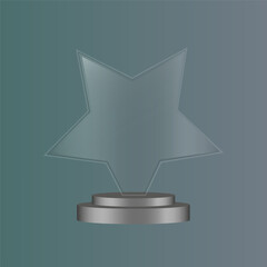 Glass star trophy. Champion award symbol. Five pointed Vector prize. Gradient background glow.
