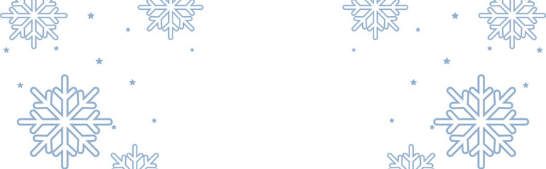 Frosty winter border with pale blue geometric snowflakes and scattered stars framing wide white copy space, perfect for Christmas greetings, seasonal invitations, web banners, and festive holiday prom © bibin