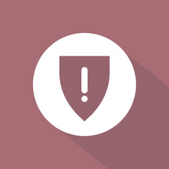 Security shield alarm icon. Warning Vector protection symbol. Flat design mauve background. Guard safety attention sign.