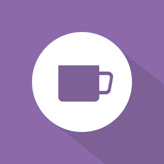 Beverage cup mug icon. Hot drink Vector symbol. Flat design purple background. Coffee tea breakfast element.