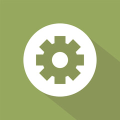 Single gear wheel icon. Settings option Vector symbol. Flat design olive background. Mechanism process graphic.