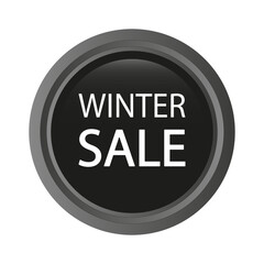 WINTER SALE advertisement. Offer price Vector text. Shopping discount button. Black glossy circle.