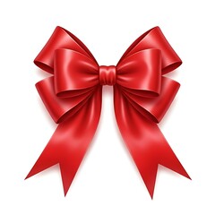 Symmetrical, vibrant red satin bow with two tails, photographed as a cutout for design purposes