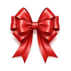 Classic bright red, glossy ribbon bow, perfectly tied for gift wrapping and holiday decoration.