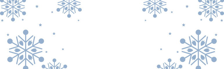 Frosty winter border with pale blue geometric snowflakes and scattered stars framing wide white copy space, perfect for Christmas greetings, seasonal invitations, web banners, and festive holiday prom © bibin