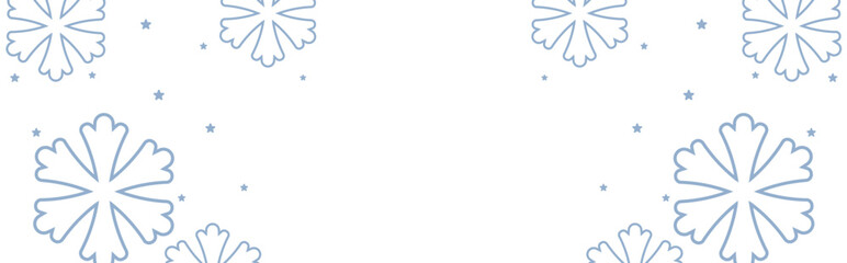 Frosty winter border with pale blue geometric snowflakes and scattered stars framing wide white copy space, perfect for Christmas greetings, seasonal invitations, web banners, and festive holiday prom © bibin