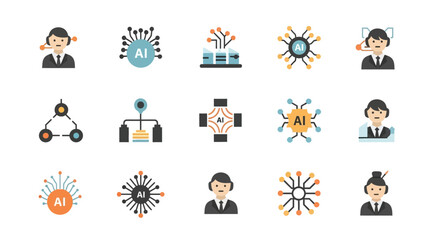 Artificial Intelligence Icons Set Technology Business People.
