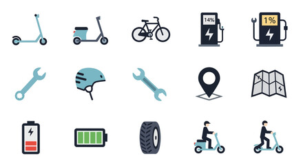 Electric Scooter and Urban Mobility Icon Set.