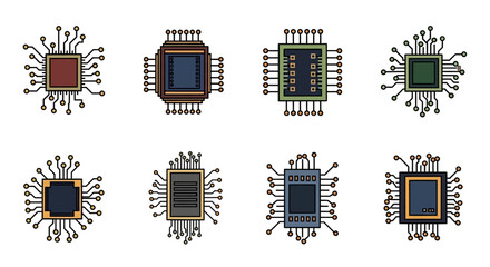 Microchip Collection - Detailed Vector Illustrations of Computer Processors.