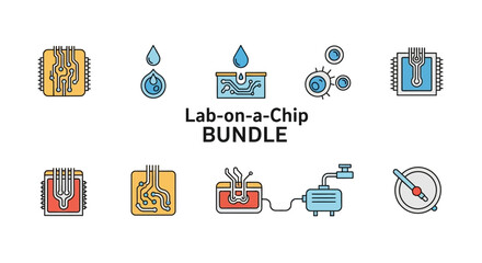 Lab on a Chip Technology Icon Set Bundle.